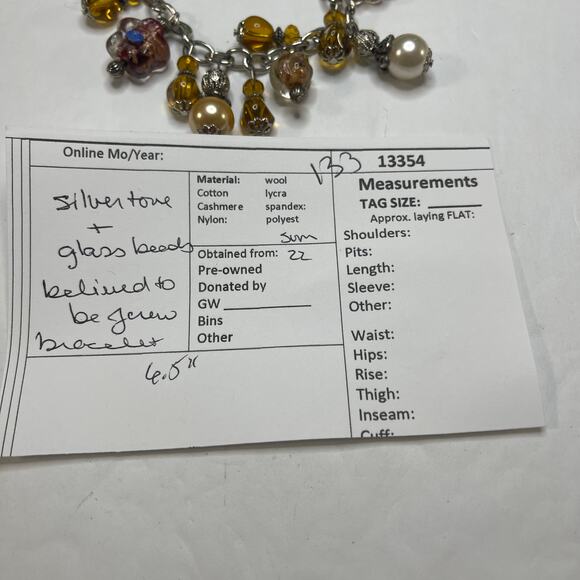 bracelet signed costume jewelry charm style faux pearl silver amber color beads - Picture 9 of 9